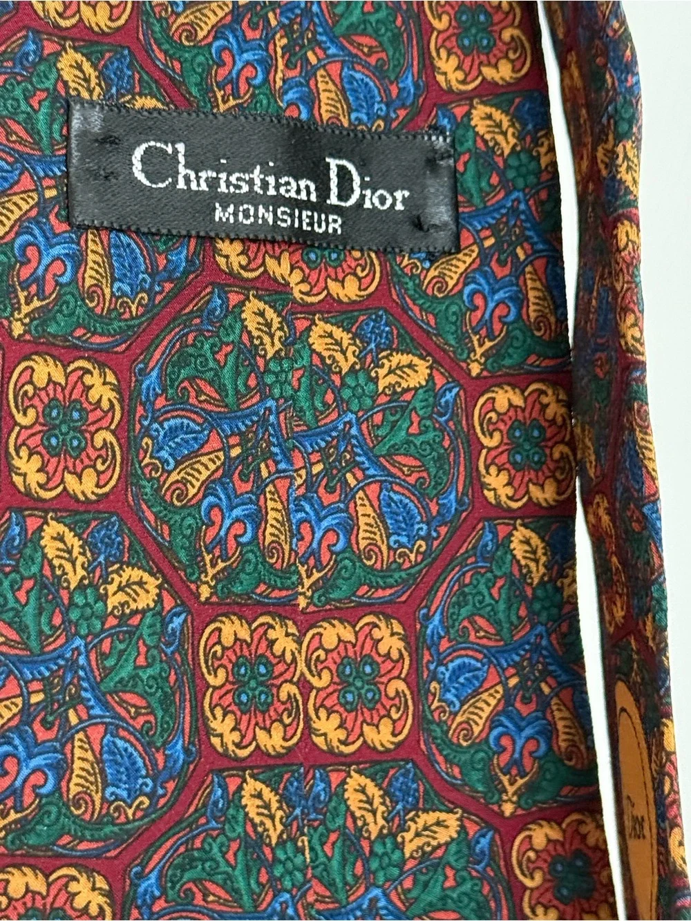 Dior Silk Tie with Multicolor Floral and Swarovski Crystal Embellishment